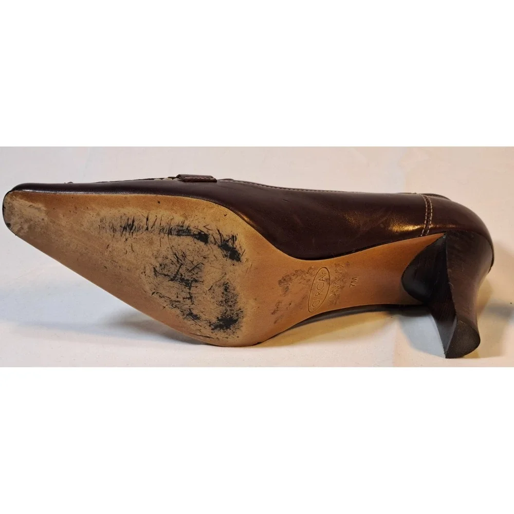 Circa Joan David Women's‎ Brown Leather Pointed Toe Heel Loafers Shoes Size 7M
